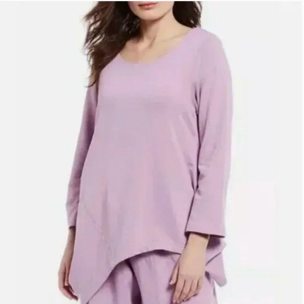 Bryn Walker Purple Rosemallow Deca Asymmetrical Bamboo Organic Cotton Tunic XS